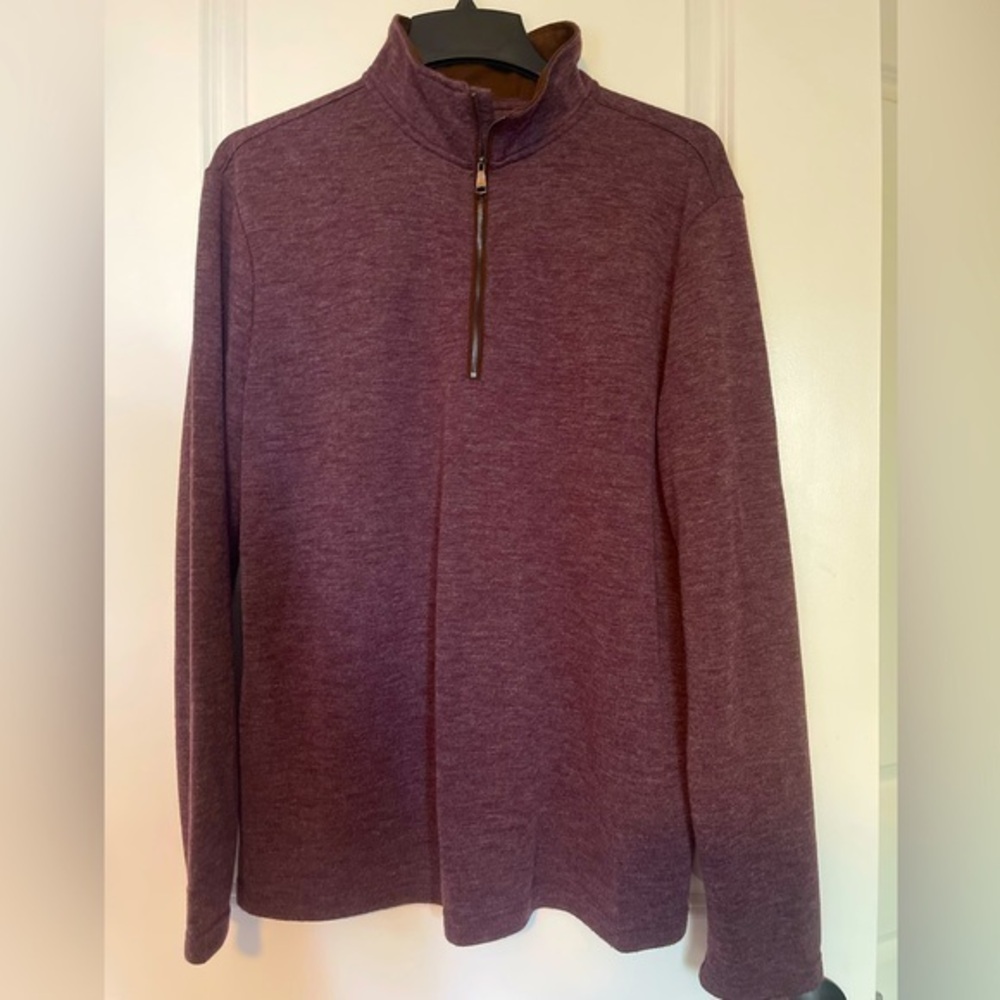 Banana Republic 1/4 zip purple heather sweater with brown suede collar XL men’s